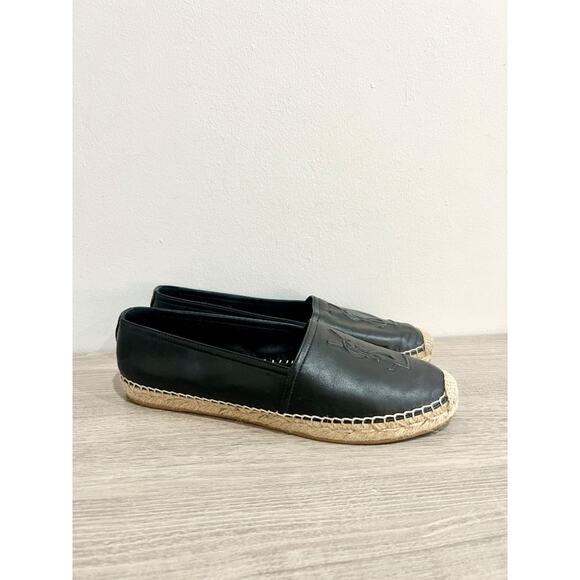 Saint Laurent Cassandre Logo-Embossed Leather Espadrilles Flat Black Women EU 39 - Picture 5 of 8